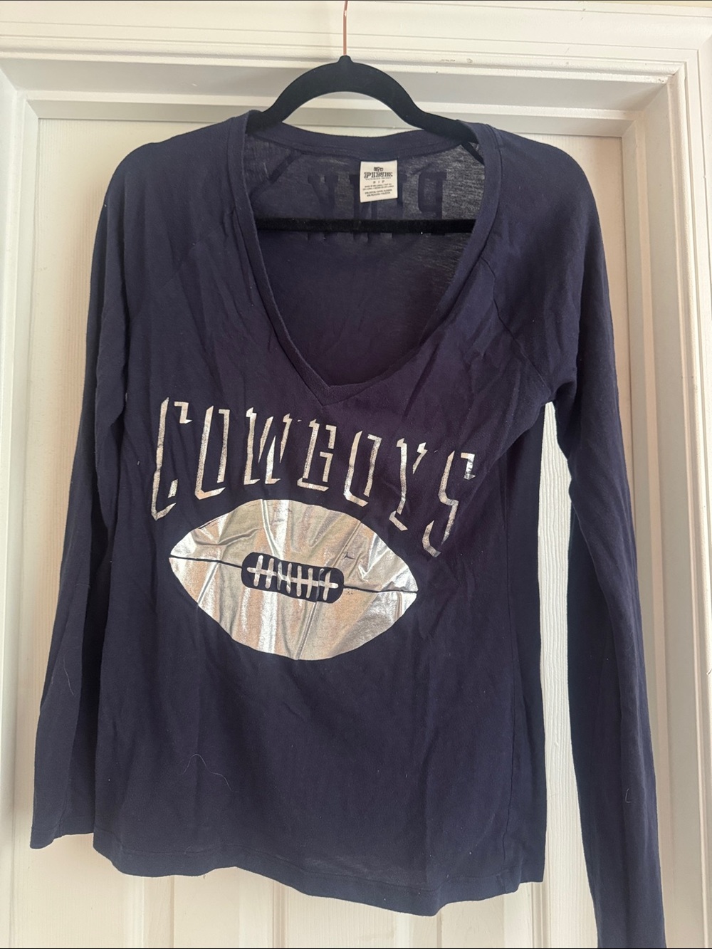 Victoria's Secret PINK Navy Logo V-Neck Tee
